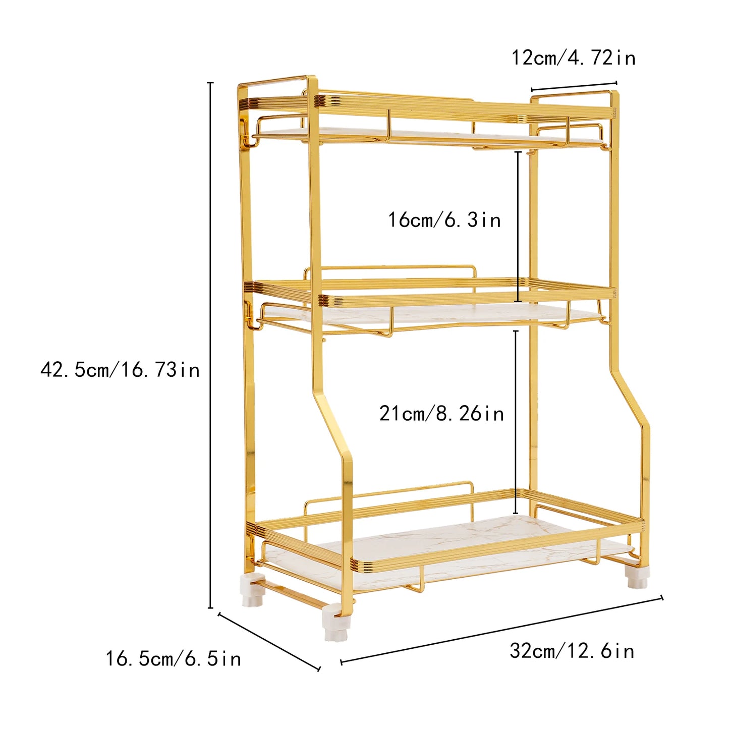 3-Tier Bathroom Countertop Organizer 22.05LBS/ Tier Gold Storage Shelf for Toiletries Cosmetics