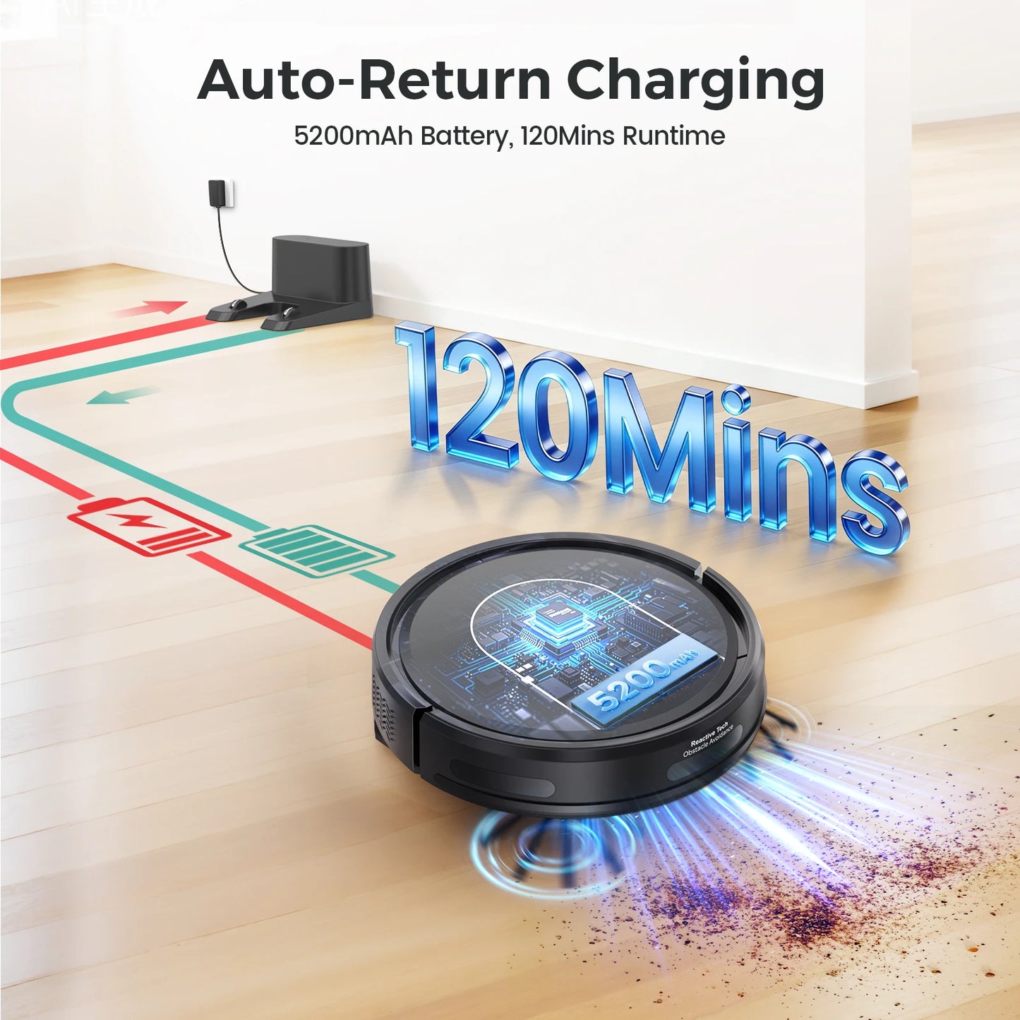 INSE Robot Vacuum Cleaner 3-in-1 Sweep Mop Vacuum Cleaner 5000Pa Strong Suction with Auto-Return Charging Support Alexa/WiFi/App