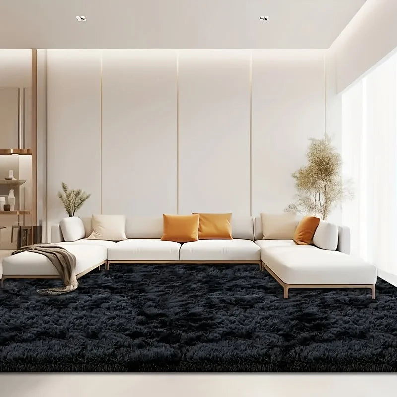 Large plush area rug, decorative rug for living room, super soft and fluffy plush rug for bedroom, home decor rug, black