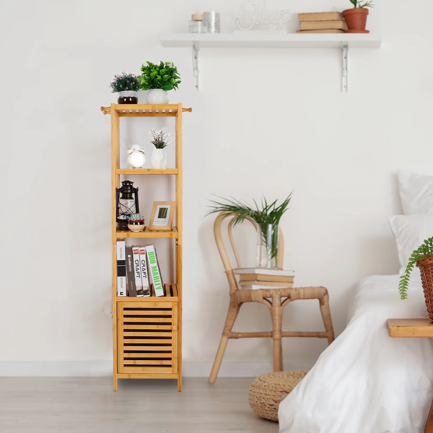 Freestanding  Bamboo Bathroom Cabinet Storage Slim Shelf Floor Corner Rack