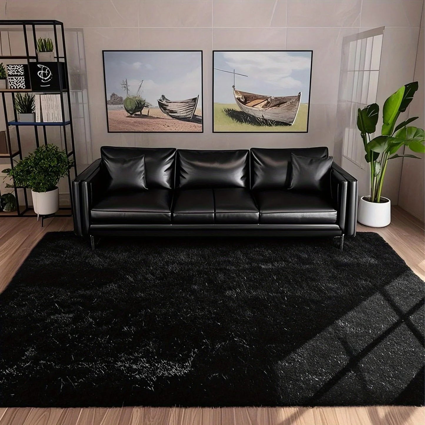 Large plush area rug, decorative rug for living room, super soft and fluffy plush rug for bedroom, home decor rug, black