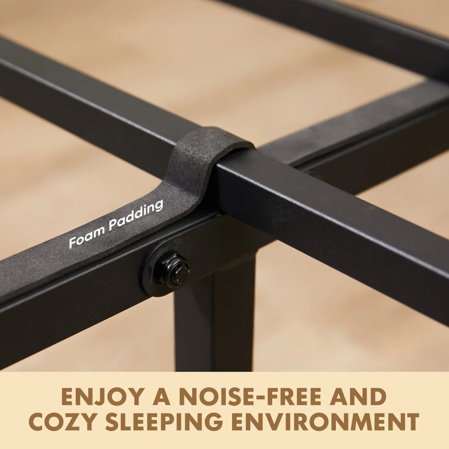 MCQ Wooden Headboard and Metal Platform Bed Frame No Box Spring Needed with 700LBS Sturdy Wooden Slats Support For Home