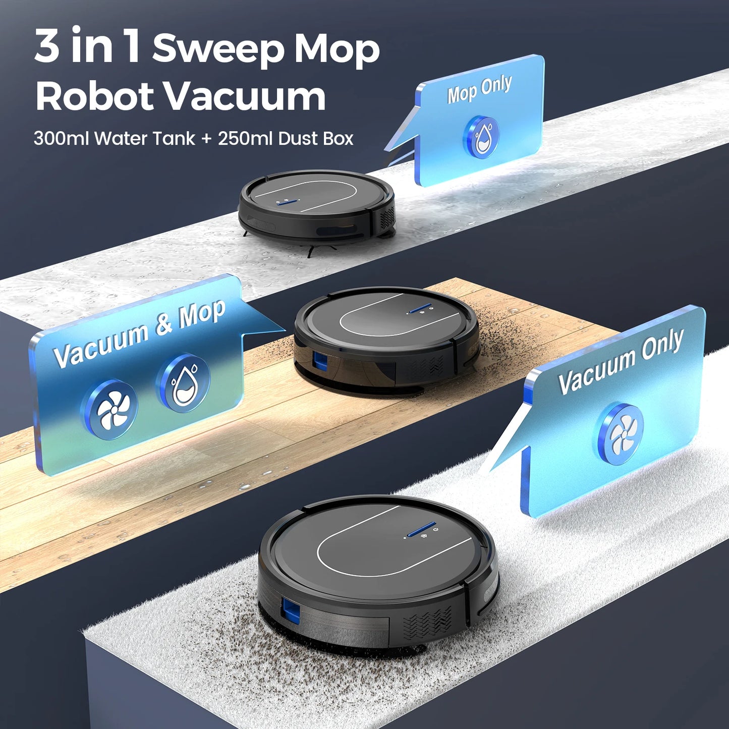 INSE Robot Vacuum Cleaner 3-in-1 Sweep Mop Vacuum Cleaner 5000Pa Strong Suction with Auto-Return Charging Support Alexa/WiFi/App
