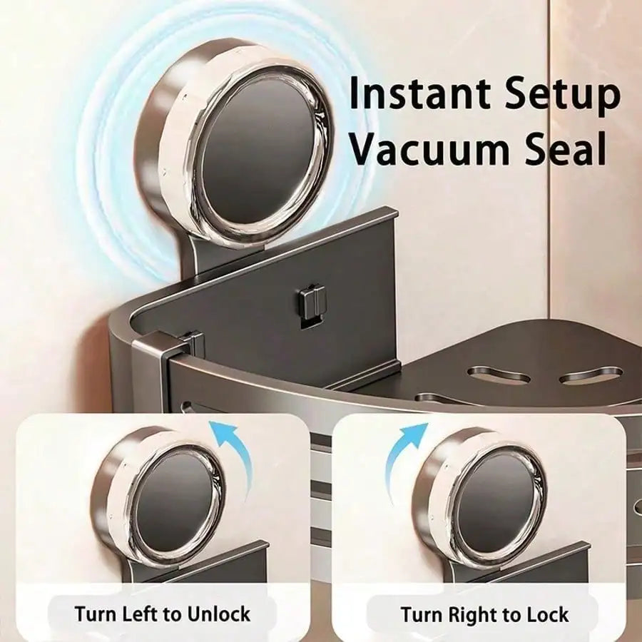 1pcs Gray Suction Cup Shower Corner Shelf No Drill Bathroom Organizer Wall Mounted Storage Rack With Hooks For Shampoo Soap Conditioner Removable Triangular Basket For Toilet Bathtub Kitchen Sink Space Saver Home Organization