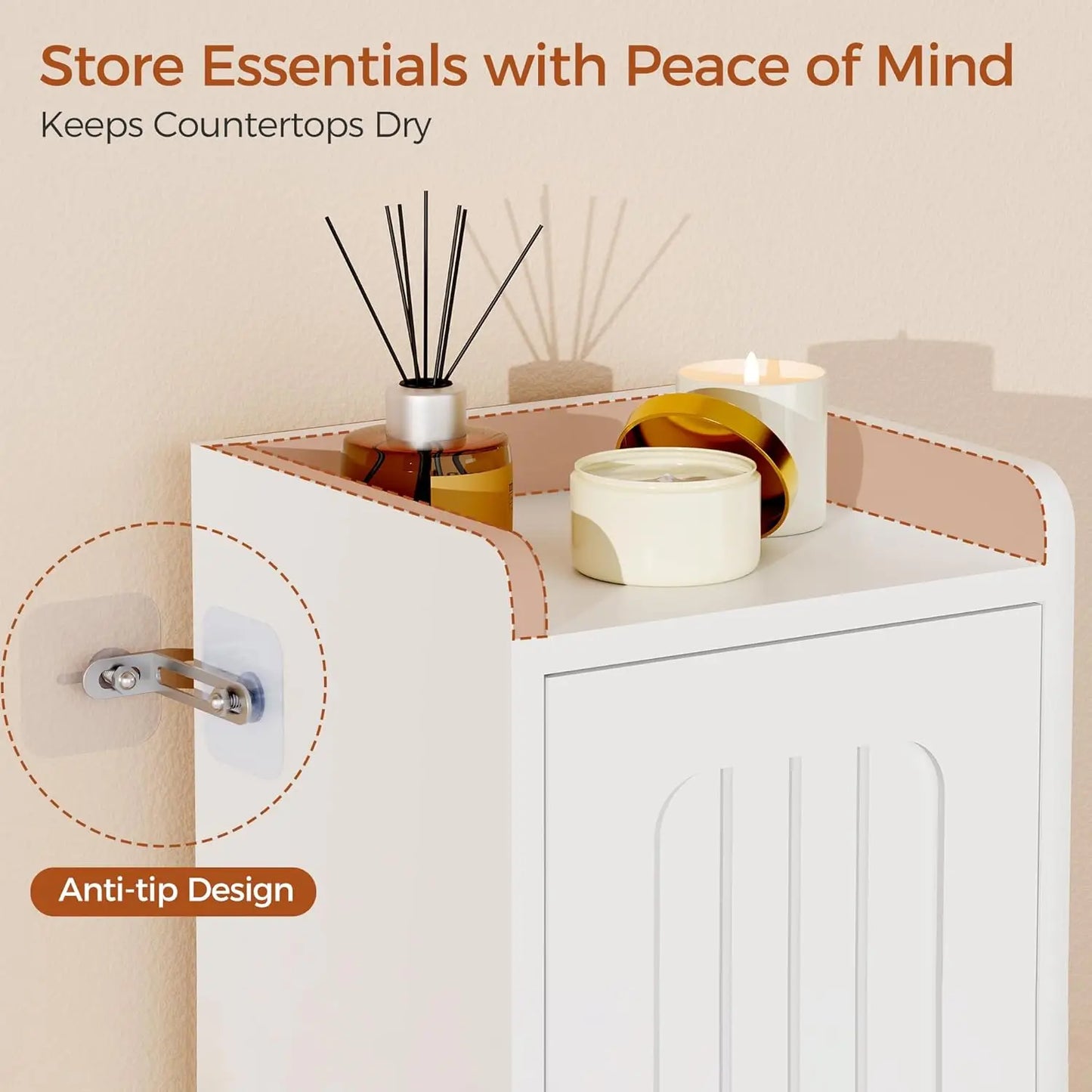 ANWBROAD Slim Bathroom Storage Cabinet Corner Narrow Cabinet With 2 Doors And Adjustable Shelf Freestanding Small Bathroom Organ