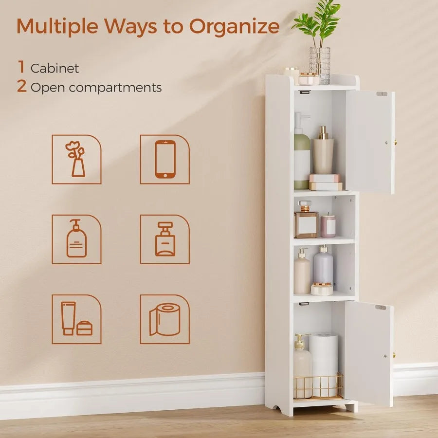 ANWBROAD Slim Bathroom Storage Cabinet Corner Narrow Cabinet With 2 Doors And Adjustable Shelf Freestanding Small Bathroom Organ
