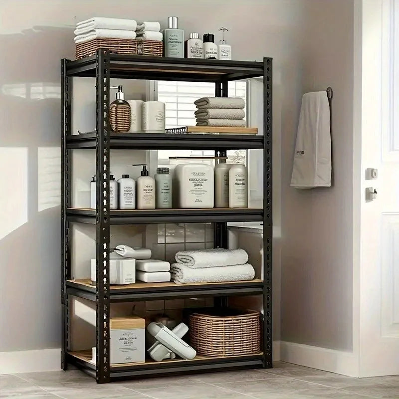 Heavy duty garage racking with 500 lb and 2000 lb capacity, 5-tier utility storage racks and metal shelving units. Suitable for