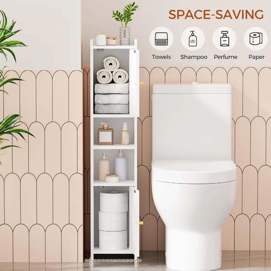 ANWBROAD Slim Bathroom Storage Cabinet Corner Narrow Cabinet With 2 Doors And Adjustable Shelf Freestanding Small Bathroom Organ