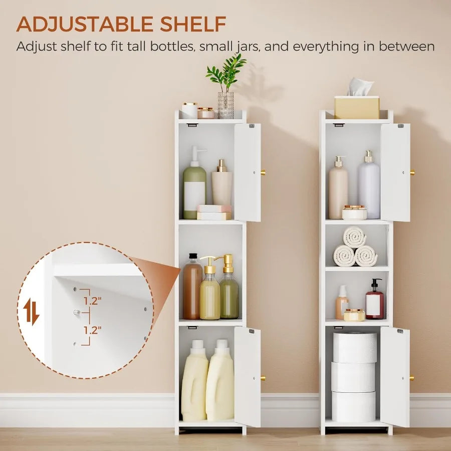 ANWBROAD Slim Bathroom Storage Cabinet Corner Narrow Cabinet With 2 Doors And Adjustable Shelf Freestanding Small Bathroom Organ