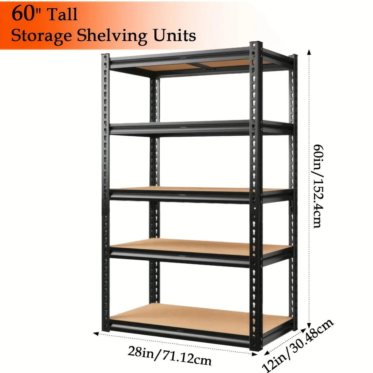 Heavy duty garage racking with 500 lb and 2000 lb capacity, 5-tier utility storage racks and metal shelving units. Suitable for