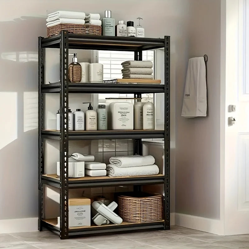 Heavy duty garage racking with 500 lb and 2000 lb capacity, 5-tier utility storage racks and metal shelving units. Suitable for
