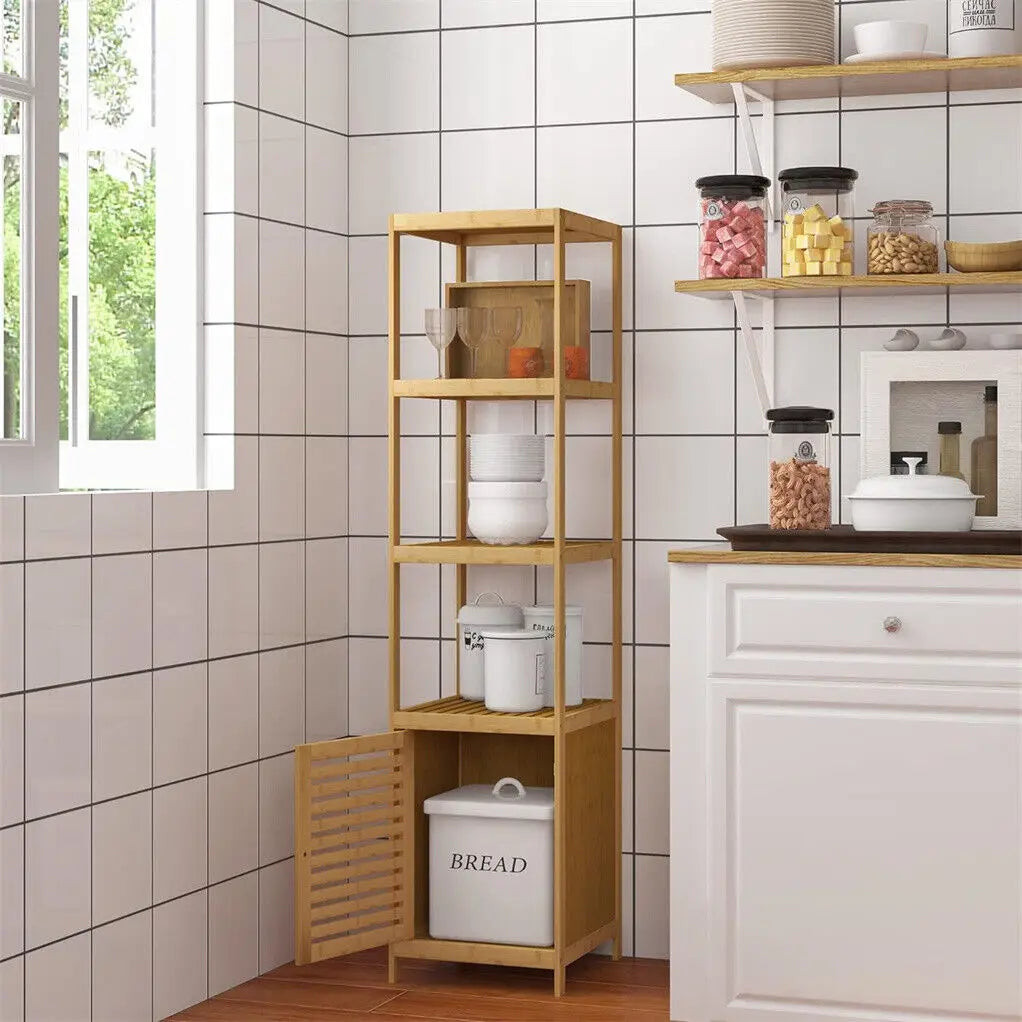 Freestanding  Bamboo Bathroom Cabinet Storage Slim Shelf Floor Corner Rack
