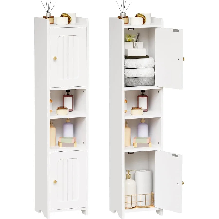 ANWBROAD Slim Bathroom Storage Cabinet Corner Narrow Cabinet With 2 Doors And Adjustable Shelf Freestanding Small Bathroom Organ