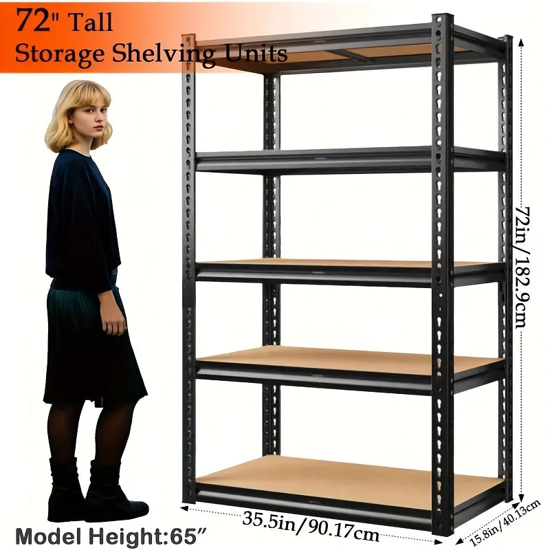 Heavy duty garage racking with 500 lb and 2000 lb capacity, 5-tier utility storage racks and metal shelving units. Suitable for
