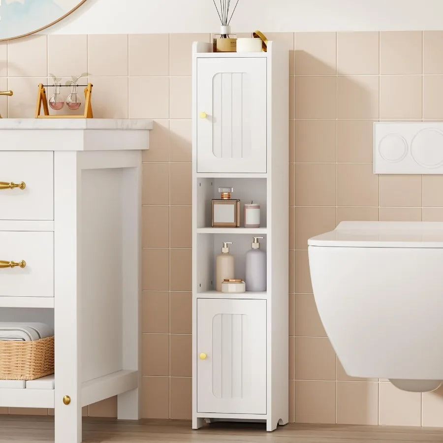ANWBROAD Slim Bathroom Storage Cabinet Corner Narrow Cabinet With 2 Doors And Adjustable Shelf Freestanding Small Bathroom Organ